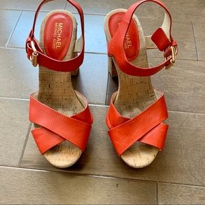 Michael Kors orange cork wedge sandals
